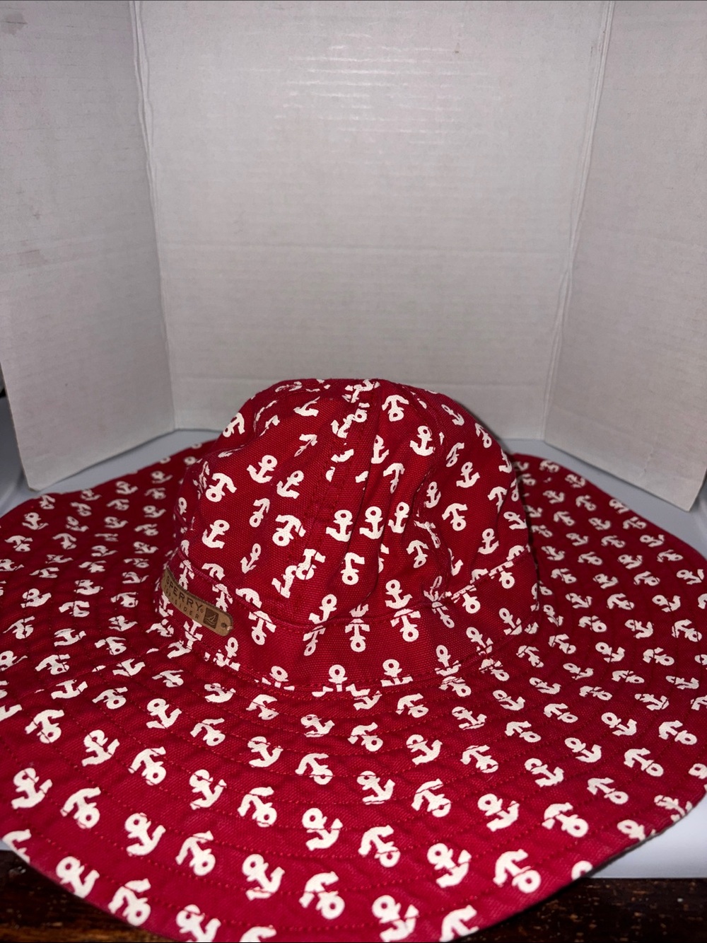 Sperry Red Anchor Print Wide-Brim Sun Hat